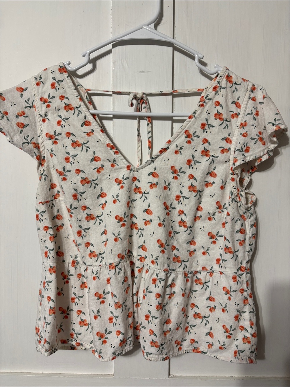 Abercrombie & Fitch White Floral Peplum Top with Orange Print